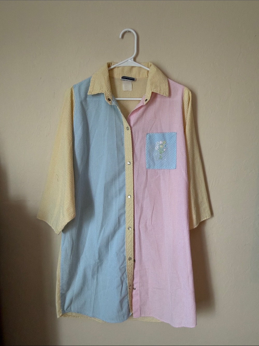 Pastel Colorblock Button-Down Shirt - Yellow, Blue & Pink